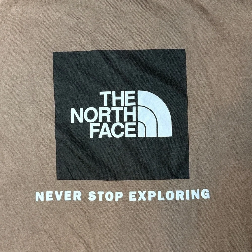 The North Face T-Shirt Mens L Brown Box Logo Short Sleeve Circular Design Cotton